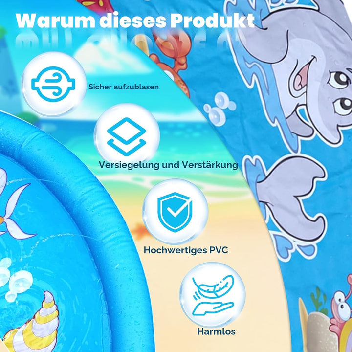 Wasserspielmatte für Haustiere100 CM/39 Zoll Wassersprinkler Matte Kinder Splash Pad, Sommerliches W