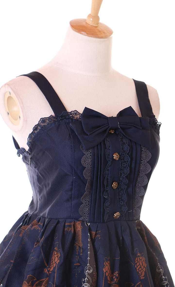 JSK-51-2 Blau Vintage Gemälde Retro Kleid Lolita Cosplay Kawaii Harajuku