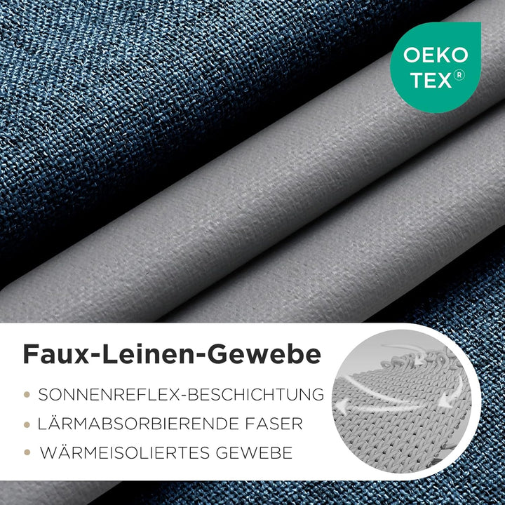 Joydeco 100% Blickdichte Vorhänge mit Ösen Gardinen Leinenoptik 2 Stück, Verdunkelungsvorhang Leinen