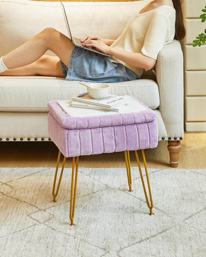 IBUYKE Samt Hocker Stuhl mit Stauraum, Fussstütze Fusshocker Ottoman, Kleiner Beistelltisch, mit 4-M