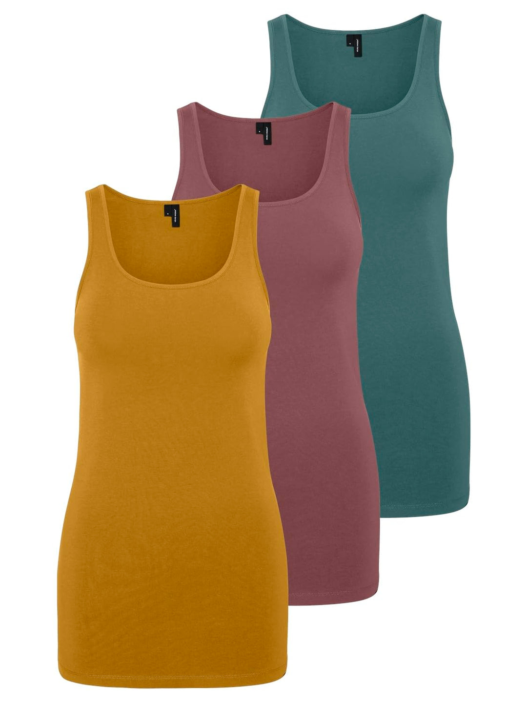 VERO MODA Damen VMMAXI My Soft Long Tank TOP GA 4 10265024 XS Gelb/Rosa/Grün (1x Chai Tea/ 1x Rose B