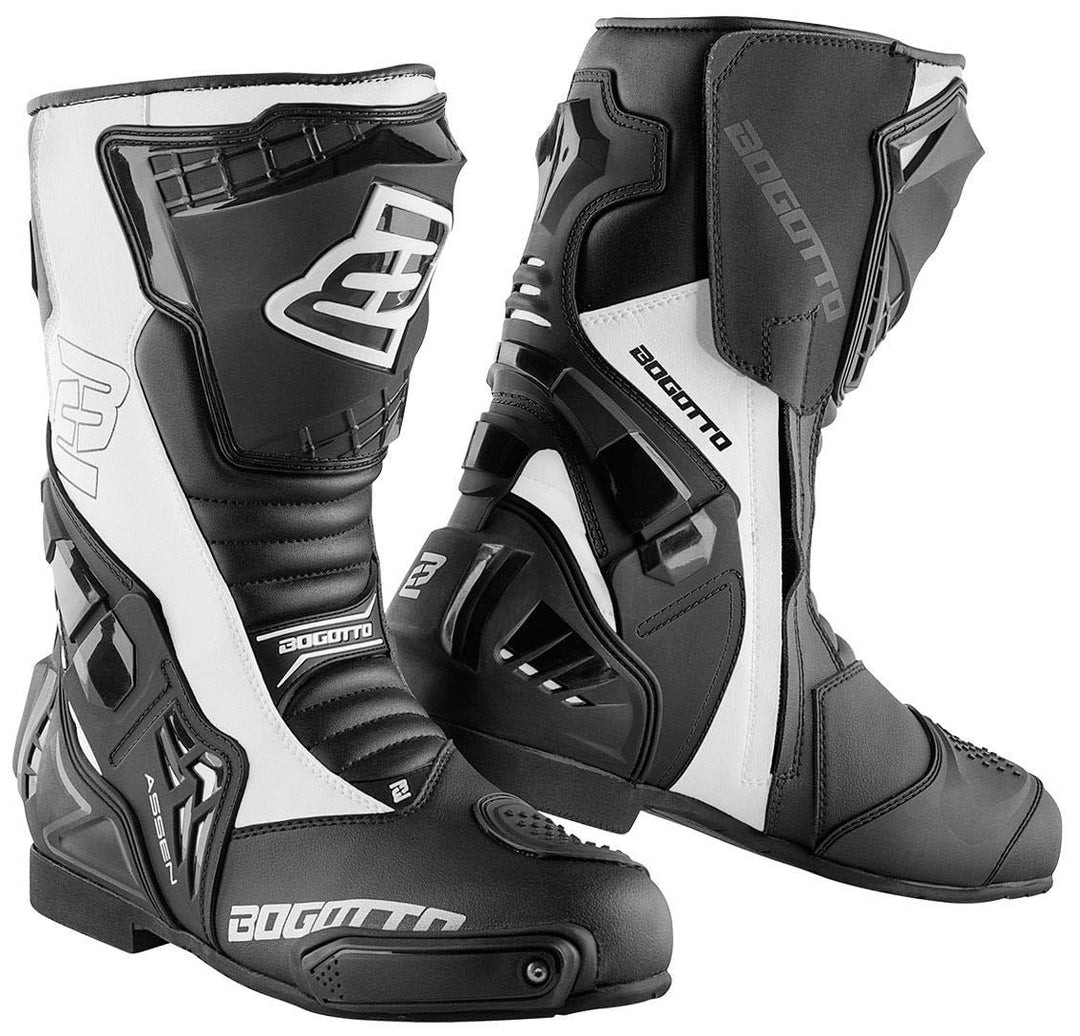 Bogotto Assen Motorradstiefel, schwarz/weiss, 41 41 EU Schwarz Weiss, 41 EU Schwarz Weiß