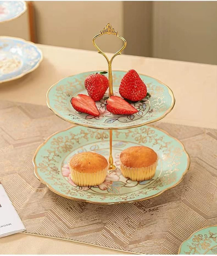 CHANJOON 3-stöckiger Keramik-Kuchenständer im Vintage-Stil mit schönem klassischem Rosenmuster, Lebe