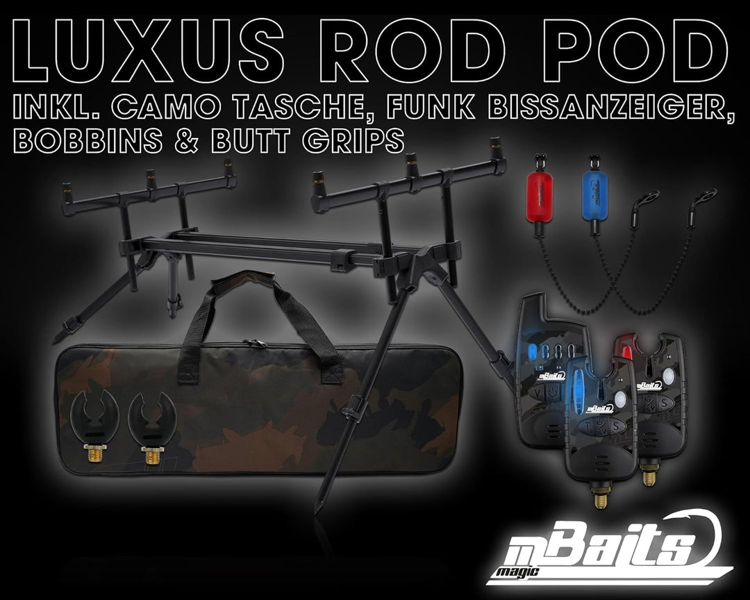 Angel-Berger Magic Baits Luxus Rod Pod mit Funkbissanzeiger Set Tasche Rutenauflagen Bite Indicator