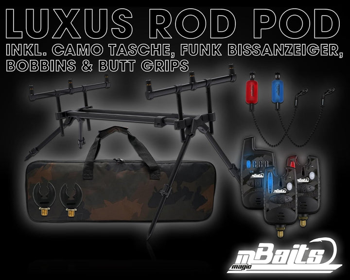 Angel-Berger Magic Baits Luxus Rod Pod mit Funkbissanzeiger Set Tasche Rutenauflagen Bite Indicator