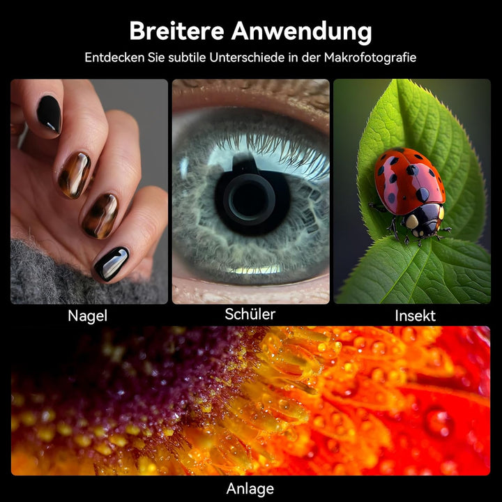 APEXEL 37/52-mm-Gewinde-Makroobjektiv-Aufhellleuchte mit Klemme, 45 Beleuchtungsmodi, Geeignet für M