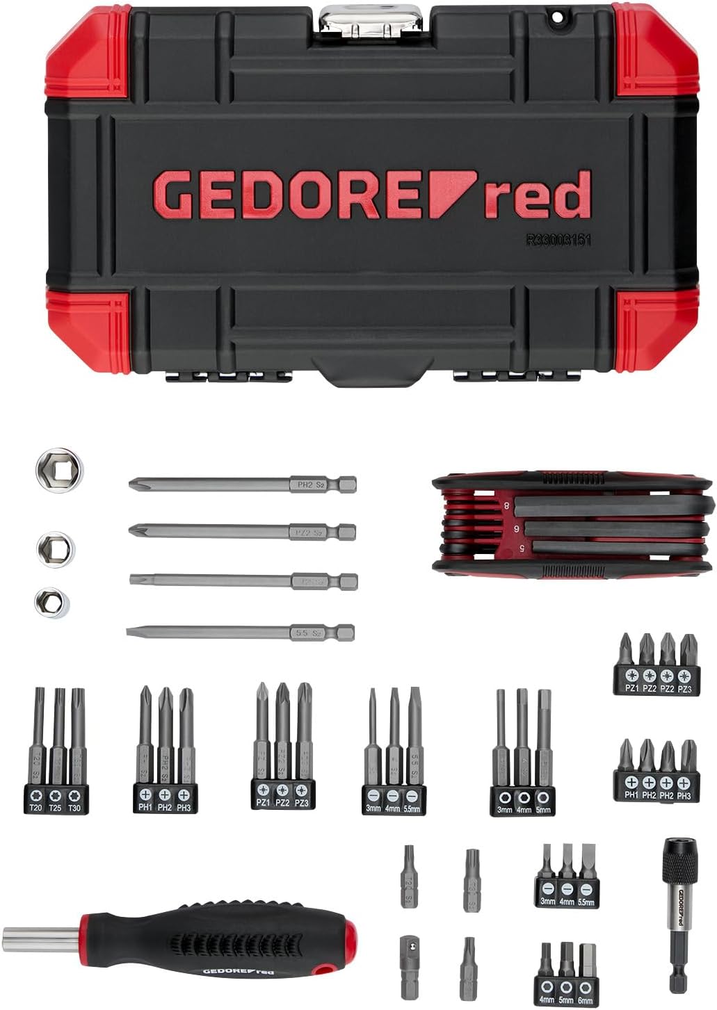 Gedore Red Adventskalender 2025, 51 teilig, Werkzeugkalender für Männer, Männer Geschenk, R33003151,