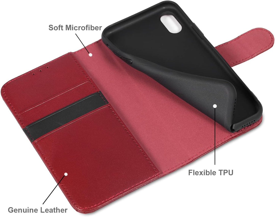 LENSUN Echtleder Hülle für iPhone XS, iPhone X Handyhülle [Echtes Leder][Magnetverschluss][RFID Schu