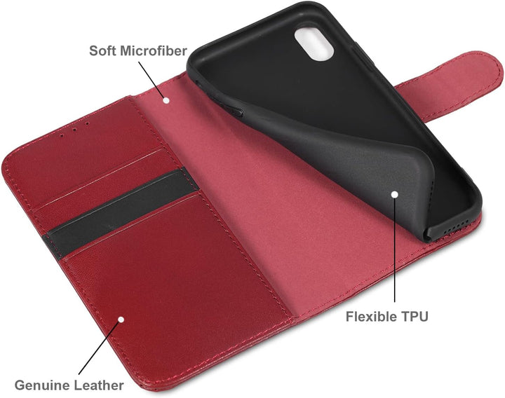 LENSUN Echtleder Hülle für iPhone XS, iPhone X Handyhülle [Echtes Leder][Magnetverschluss][RFID Schu