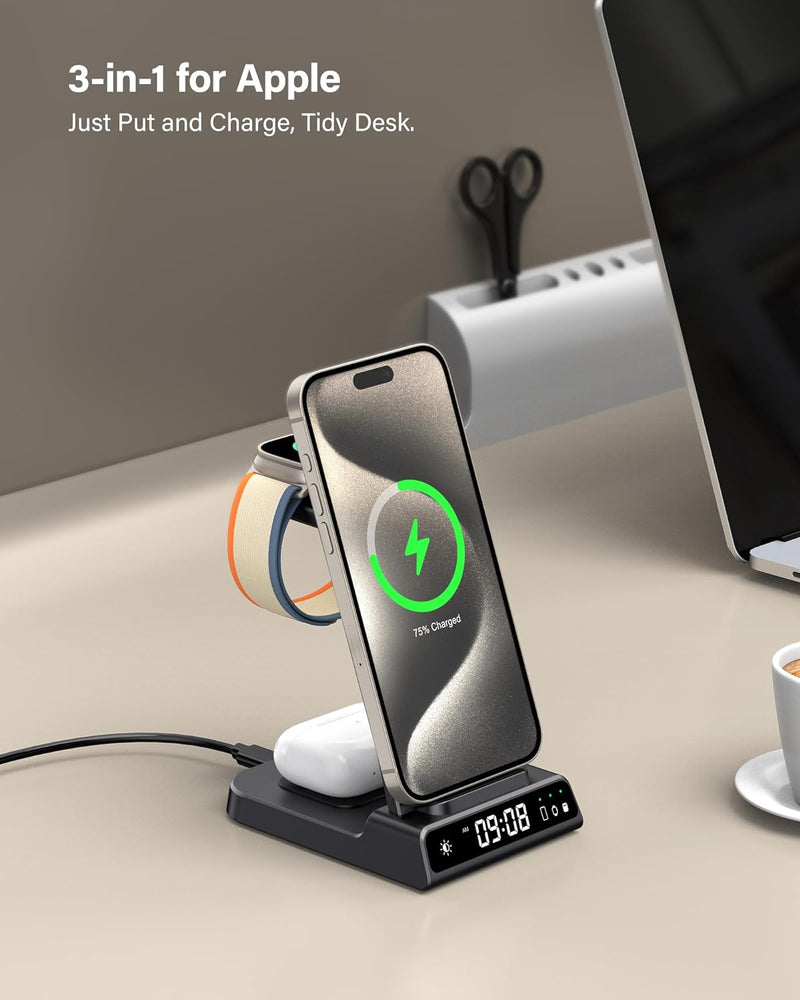 leChivée Wireless Charger iPhone, 3 in 1 Induktive Ladestation für Apple Watch und iPhone 1 4 Pro Ma