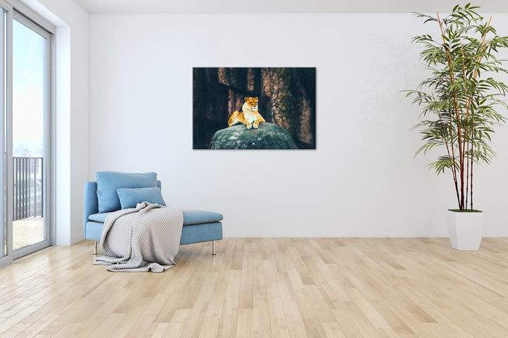 deyoli erhabene stolze Löwin Format: 100x70 als Leinwand, Motiv fertig gerahmt auf Echtholzrahmen, H
