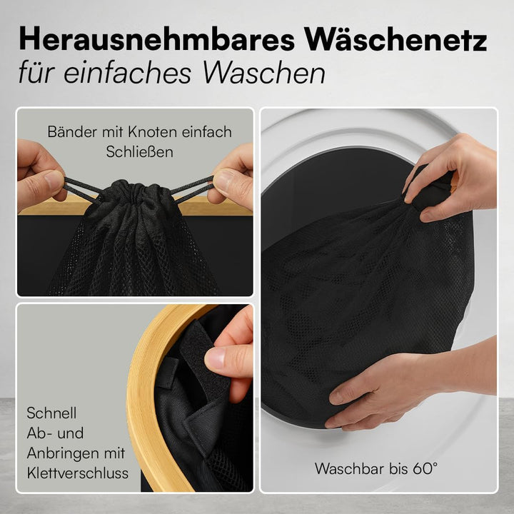 Bellamio Tolt Wäschekorb 3 Fächer schwarz – Wäschesammler 150 L mit Deckel – Wäschesammelbox aus Oxf
