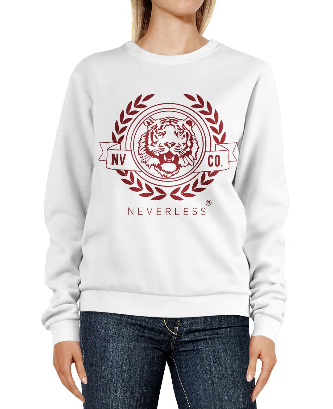 Neverless® Sweatshirt Damen Schriftzug Oldschool Print Tiger Pullover Bedruckt Rundhals Pulli Sweate