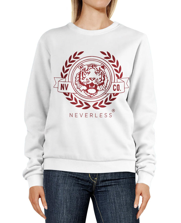 Neverless® Sweatshirt Damen Schriftzug Oldschool Print Tiger Pullover Bedruckt Rundhals Pulli Sweate