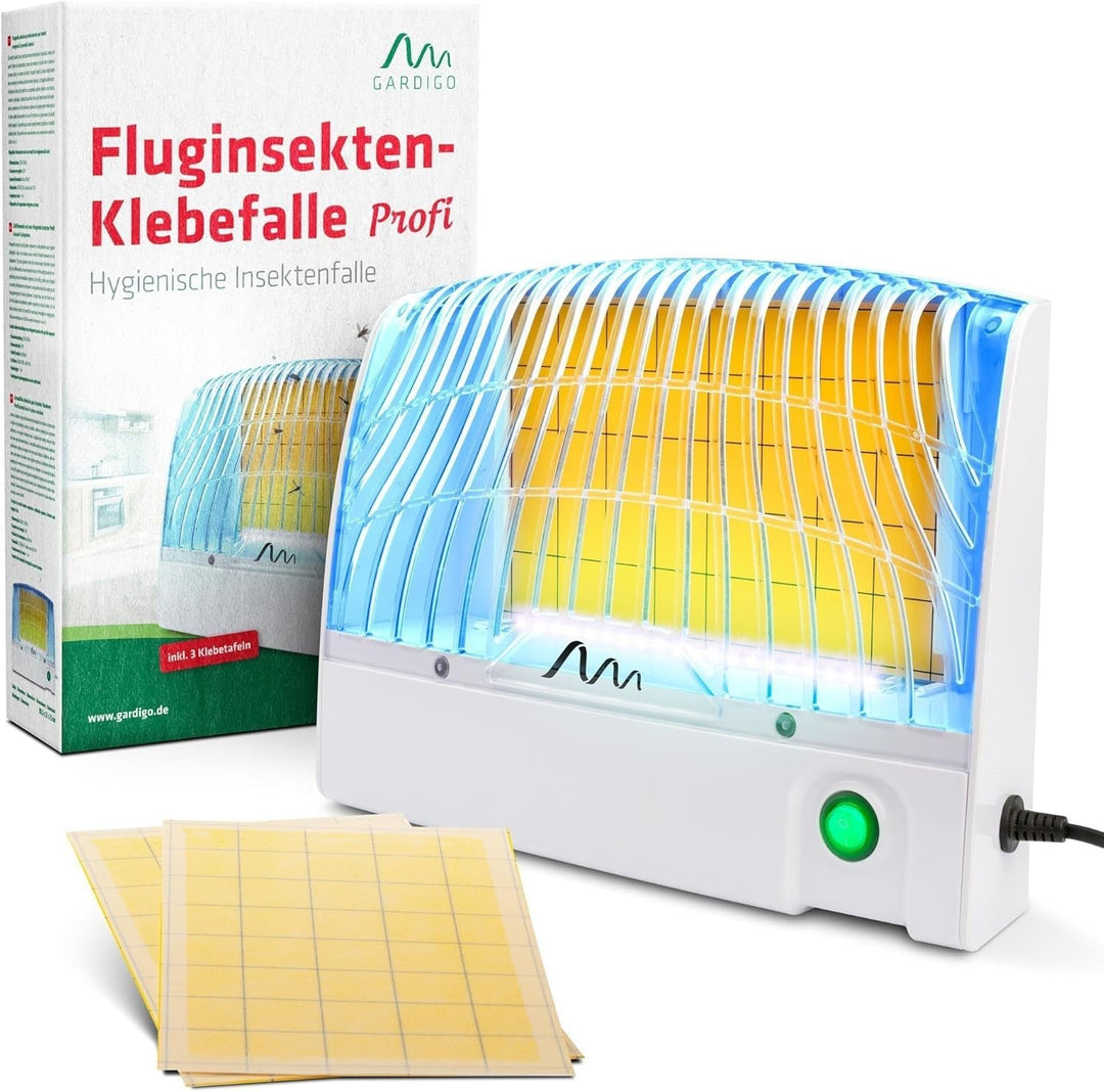 GARDIGO® Gelbfalle mit UV Licht für 70m² I Insektenfalle gegen Mücken, Fliegen I Hygienische Mückenf