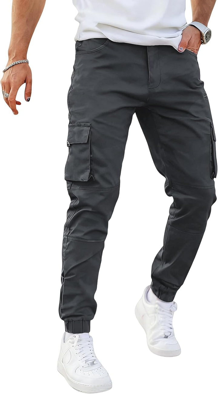 GINGTTO Herren Cargo Hose Stretch Jogginghose für Männer Casual Slim Fit Cargohose Herren Dunkelgrau