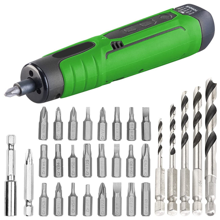 AGT Professional Stab Akkuschrauber: Akku-Stabschrauber, USB, 25 Bits & Holz-Bohrer-Set für Akkuschr