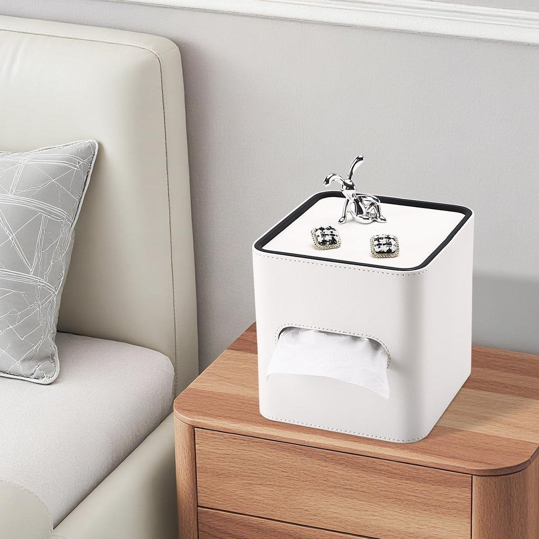 GORESE Taschentuchbox,Leder Quadratische Kosmetiktücherbox Papiertaschentuchhalter Taschentuchspende