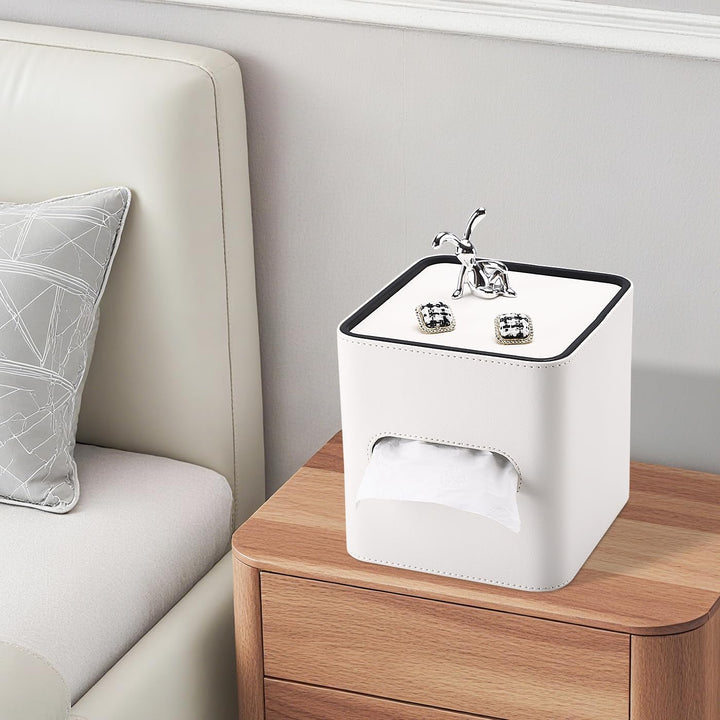 GORESE Taschentuchbox,Leder Quadratische Kosmetiktücherbox Papiertaschentuchhalter Taschentuchspende