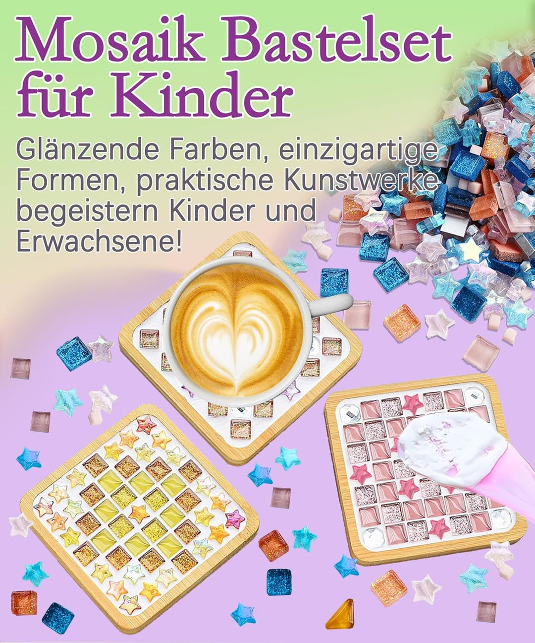 Finsink Mosaik bastelset kinder 16pcs mosaik untersetzer bastelset diy holz untersetzer Set Mosaikst