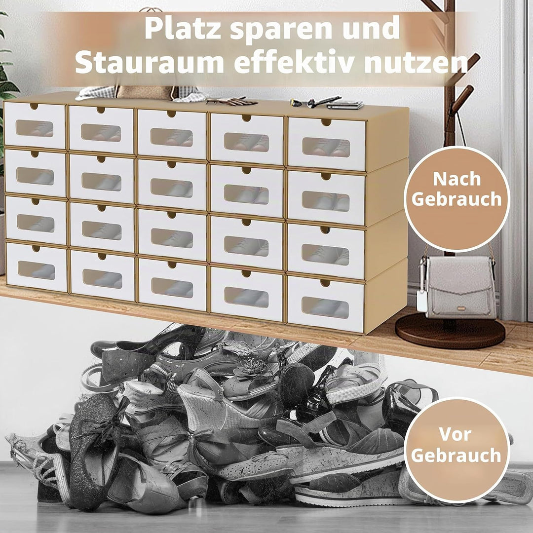 SUBTLETY 10 Stück Schuhboxen Pappkarton Schuhkiste mit Sichtfenster Klappbare Schuhschachtel aus Kra