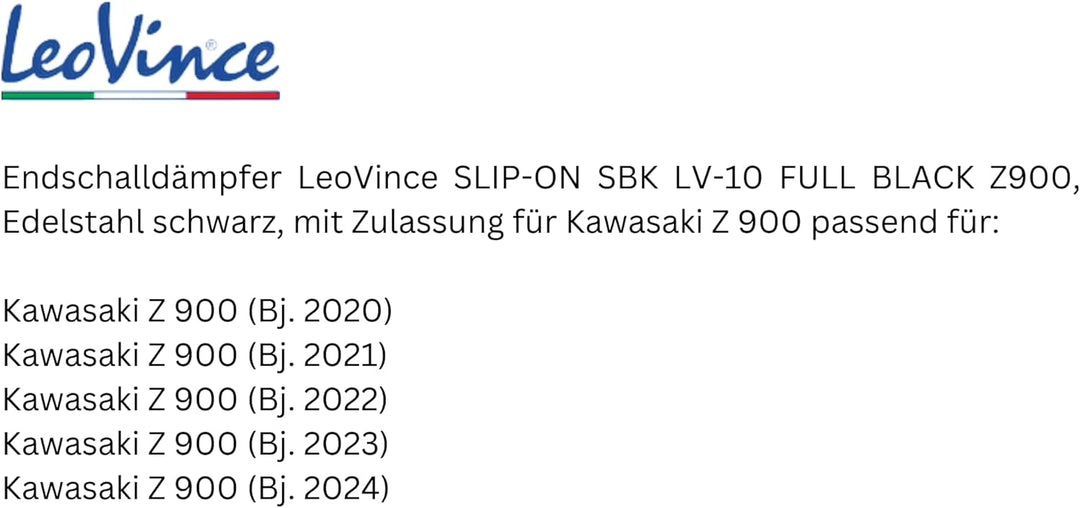 Endschalldämpfer LeoVince SLIP-ON SBK LV-10 FULL BLACK, Edelstahl schwarz, mit Zulassung für Kawasak