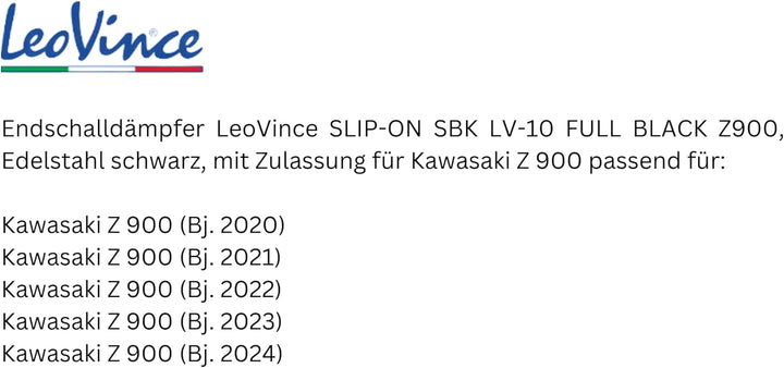 Endschalldämpfer LeoVince SLIP-ON SBK LV-10 FULL BLACK, Edelstahl schwarz, mit Zulassung für Kawasak