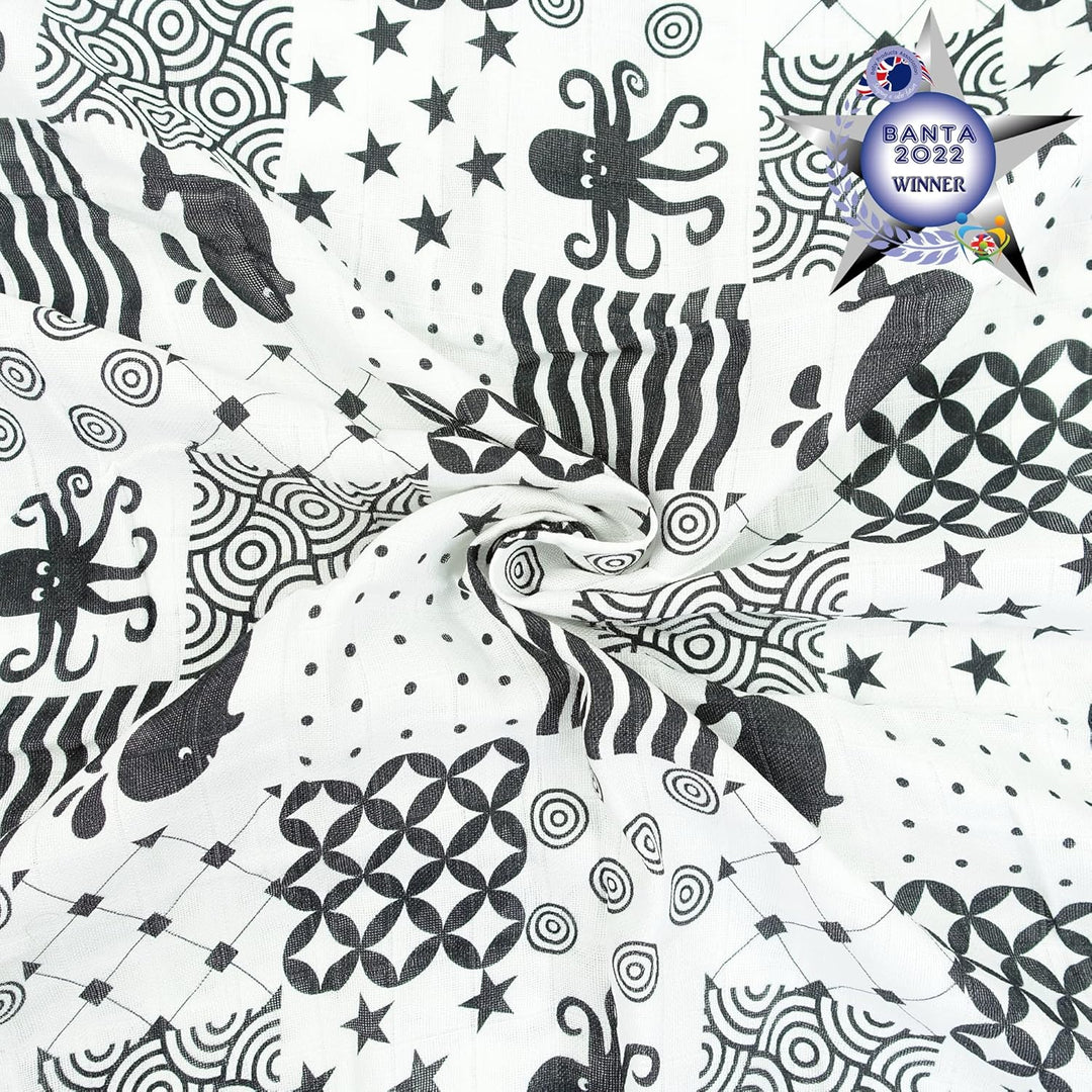 MuslinZ Sensory Musselin-Quadrate für Neugeborene in Schwarz und Weiss für visuelle Stimulation und