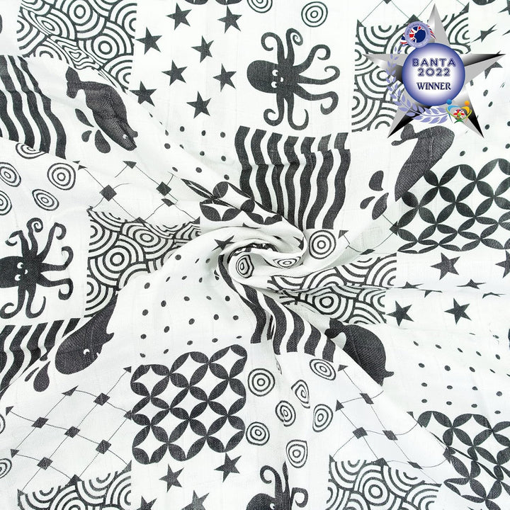 MuslinZ Sensory Musselin-Quadrate für Neugeborene in Schwarz und Weiss für visuelle Stimulation und