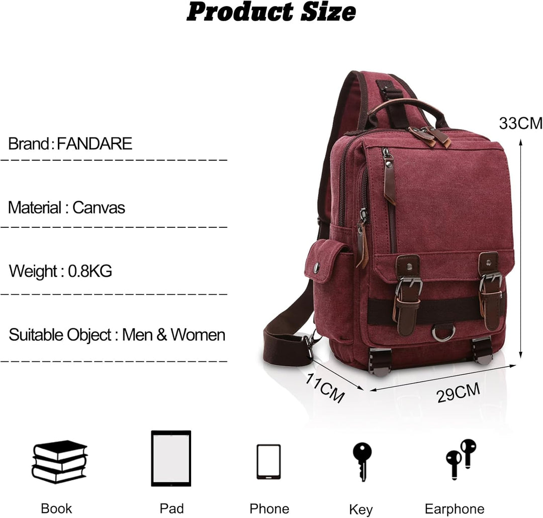 FANDARE Herren Rucksack aus atmungsaktivem Segeltuch Rot A, Rot A