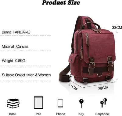 FANDARE Herren Rucksack aus atmungsaktivem Segeltuch Rot A, Rot A