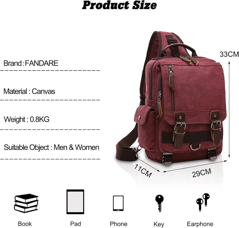 FANDARE Herren Rucksack aus atmungsaktivem Segeltuch Rot A, Rot A