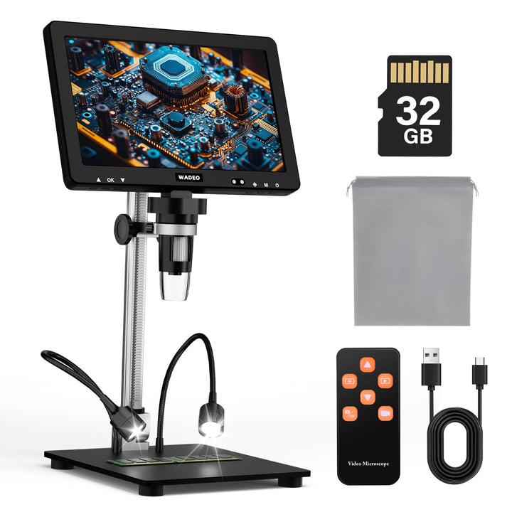 WADEO 10,1-Zoll-LCD-Digitalmikroskop 1500x inkl. 32GB Karte, Tragbares Mikroskop USB-Digitalmikrosko