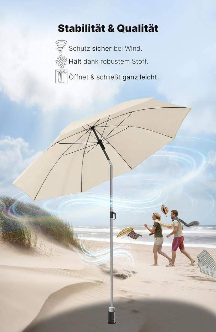 4smile Sonnenschirm Strand SunnyJoy, Beige - UPF 50+ Strandschirm Ø 180 cm, sicherer Sonnenschutz St