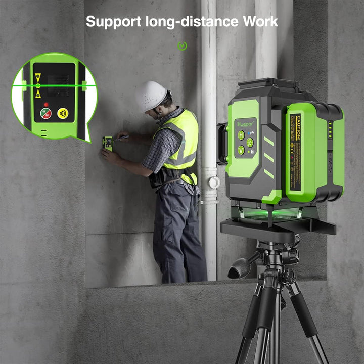 Huepar 3 x 360 Kreuzlinienlaser Grün 3D Grad Linienlaser Selbstnivellierend und Ausrichtung Fliesenb