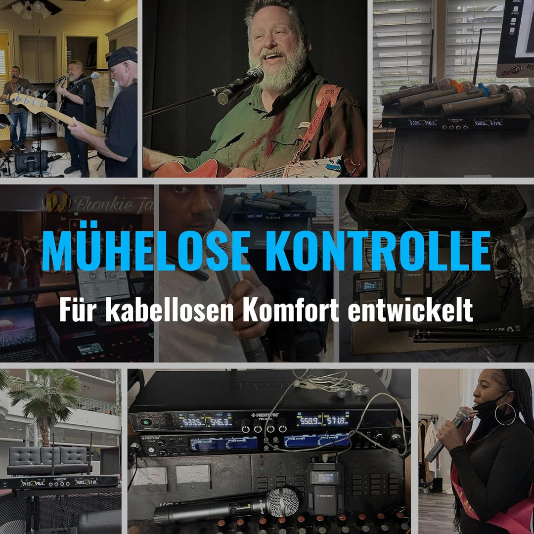 Phenyx Pro Mikrofon Drahtloses Mikrofonsystem, kabelloses Handmikrofon-Set für Gesang, Karaoke, Kirc
