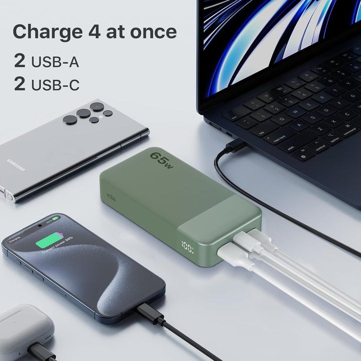 NOBIS Powerbank 20000mAh, 65W Schnellladung Powerbank, Tragbarer Ladegerät mit Digitalanzeige, Dual