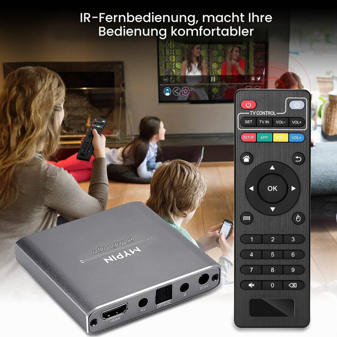 MYPIN HDMI Multimedia Player, 4K@30Hz Digital Media Player HDMI/AV-Ausgang PPT MKV AVI RMVB RM für H