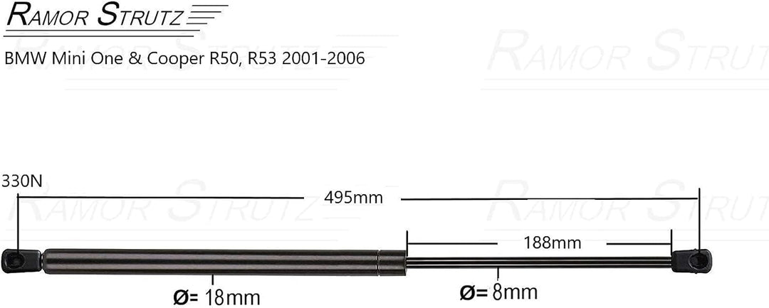 2x Gasfeder Dämpfer Heckklappe Kompatibel mit Mini One + Cooper R50,R53 2001-2006. Gasdruckfeder Hec