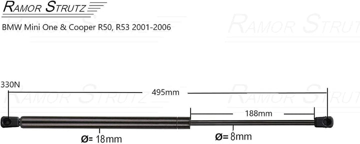 2x Gasfeder Dämpfer Heckklappe Kompatibel mit Mini One + Cooper R50,R53 2001-2006. Gasdruckfeder Hec