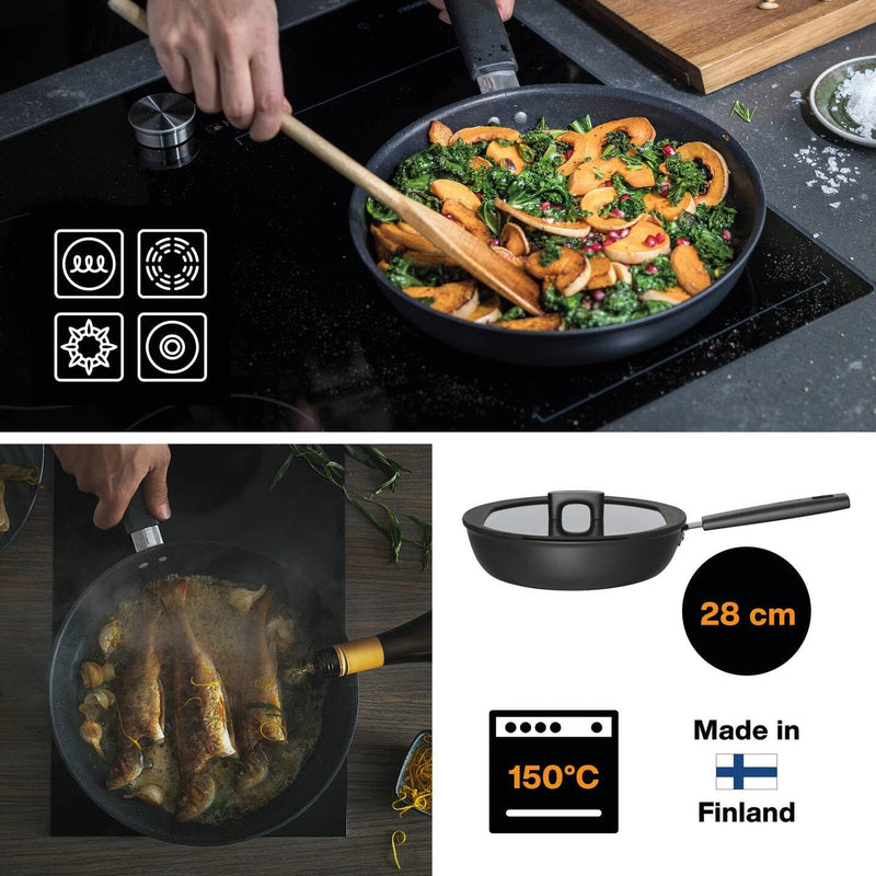 Fiskars Sautierpfanne mit Deckel, Ø 28 cm, Füllmenge: 3,5 Liter, Für alle Kochfelder geeignet, Alumi