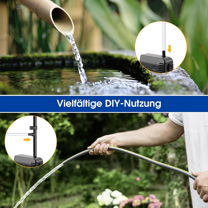 Biling Solar Springbrunnen für Aussen, 12W Solar Teichpumpe 605L/H Leise mit 4 Düsen und Schlauch, S