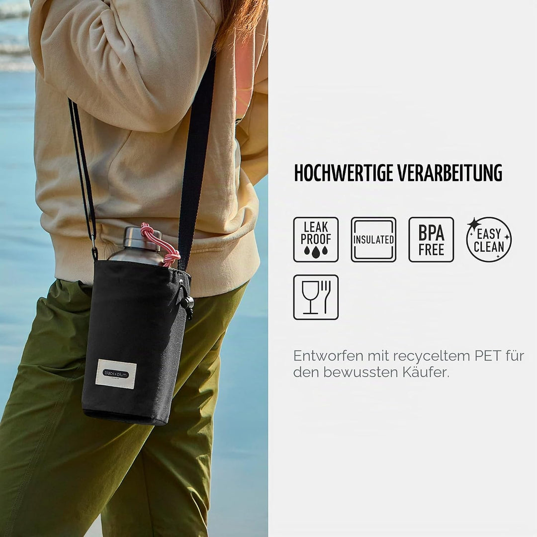 BLACK + BLUM Isolierte Flaschen-Tasche, Schwarz, Nachhaltige Lunchbag aus recyceltem PET, Perfekt fü
