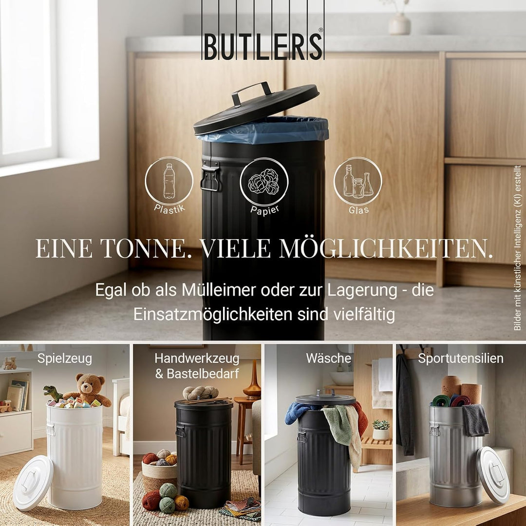 BUTLERS Retro Mülltonne Oskar 40l Mülleimer mit Deckel und Tragegriffen | Küche Abfalleimer ideal al