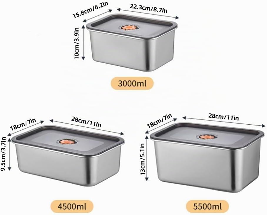 3er Frischhaltedosen Edelstahl Frischhalteboxen mit Deckel | Vorratsdosen Boxen Gefrierdosen Prep Bo