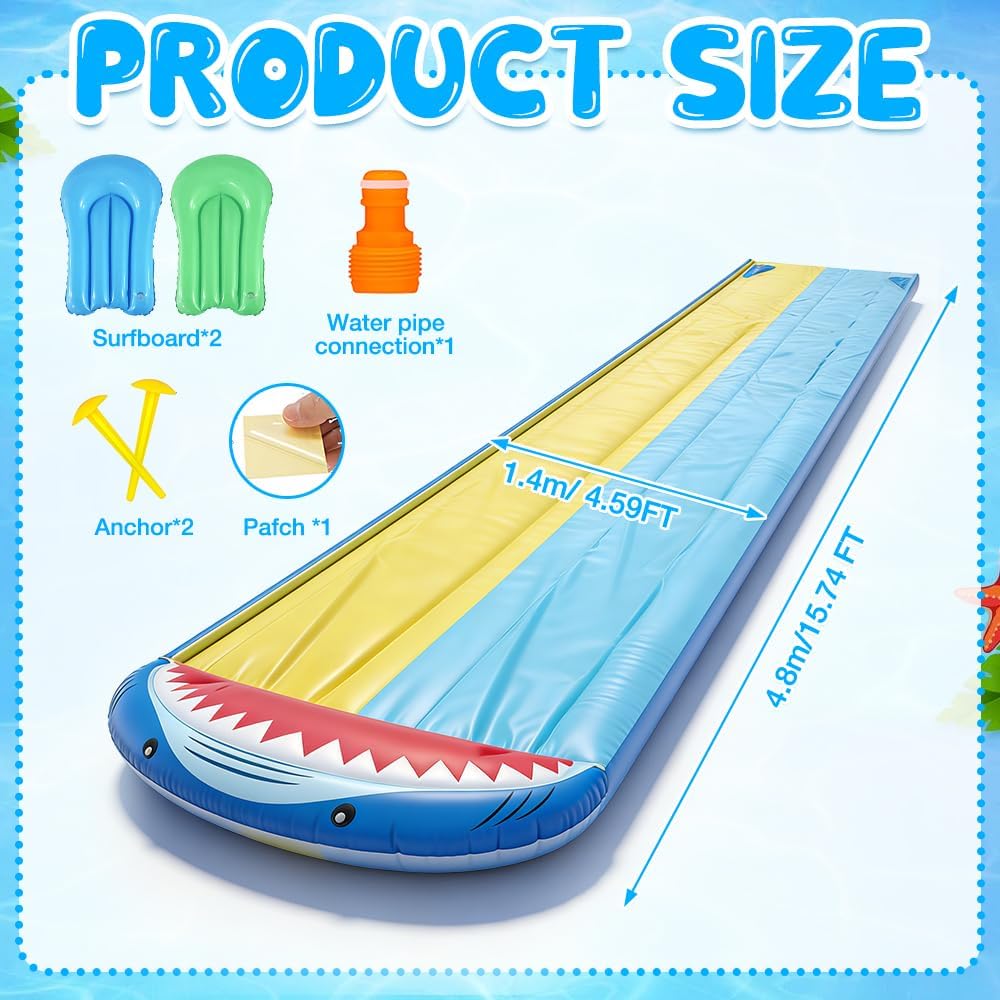 NAVESO Wasserrutsche Garten,Doppel Wasserrutsche mit 2 Bodyboards,Wasserrutschbahn,Wasser Rutschbahn