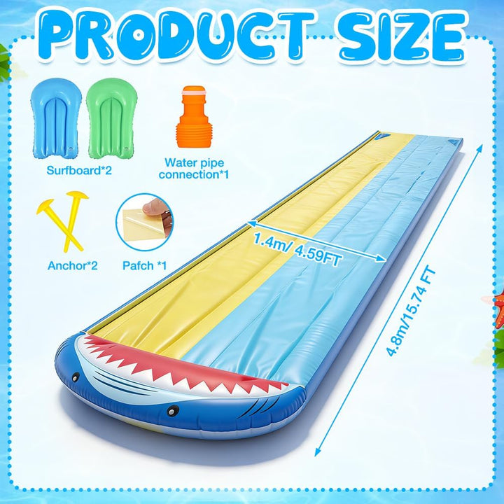 NAVESO Wasserrutsche Garten,Doppel Wasserrutsche mit 2 Bodyboards,Wasserrutschbahn,Wasser Rutschbahn