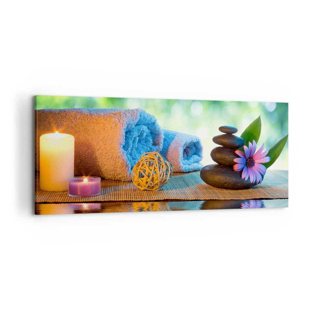 Wandbilder Dekoration Wohnzimmer Natur Entspannung Spa Kerzen Panorama Bilder auf Leinwand 120x50cm