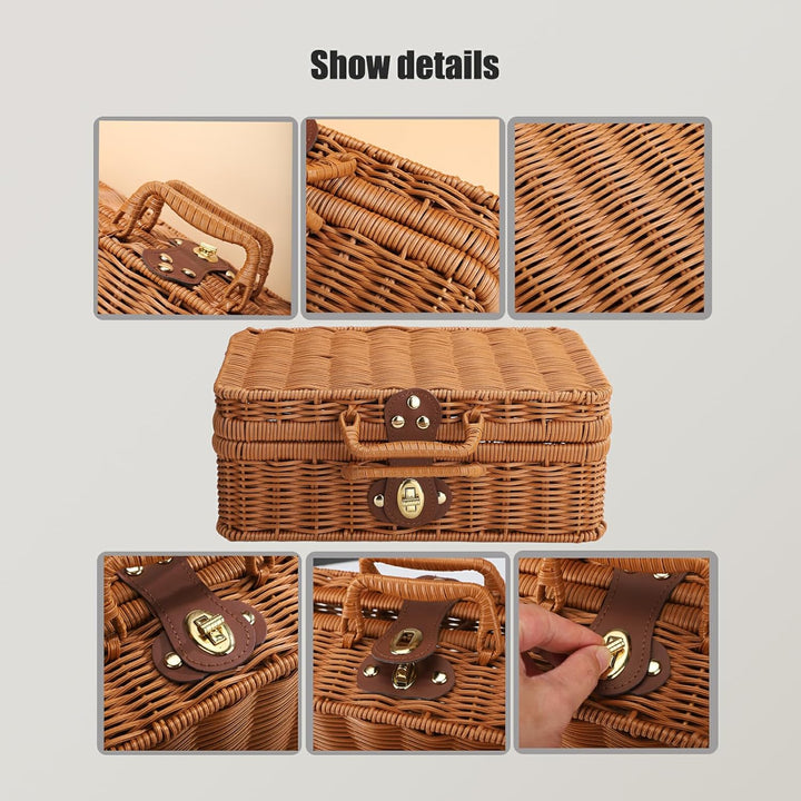 BEIJIALY Weiden-Picknickkorb, Retro-Weidenkorb, Rattan-Koffer, Aufbewahrungskorb, Gewebter Korbgefle