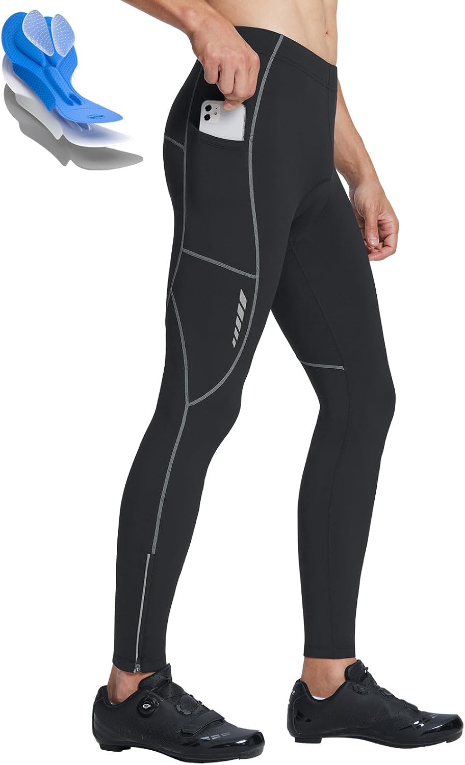 BALEAF Herren Fahrradhose lang 3D gepolsterte Leggings Radsport Lange Hosen Fleeced Flare Radhose La